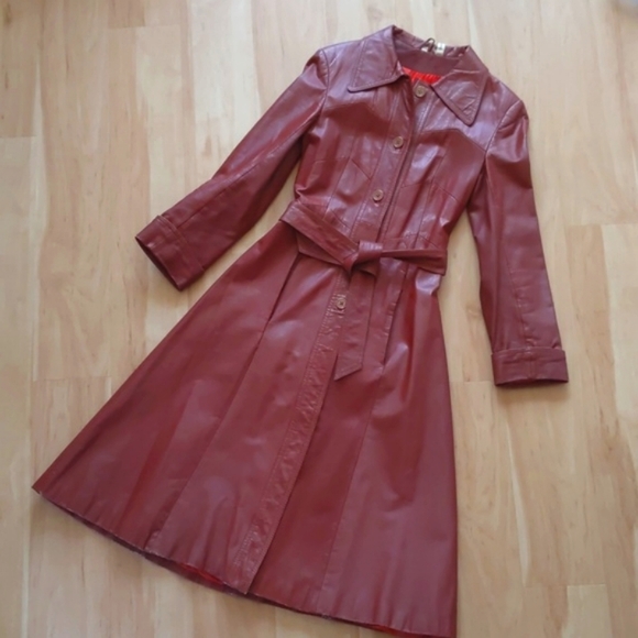 Bonita International Jackets & Blazers - Vintage 70s Leather Jacket / Trenchcoat / Belted / Brown 100% Genuine Leather